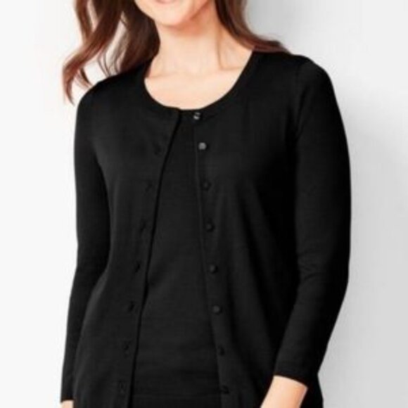 Talbots Petites Crew Neck Cardigan Sweater in Black - Picture 1 of 9